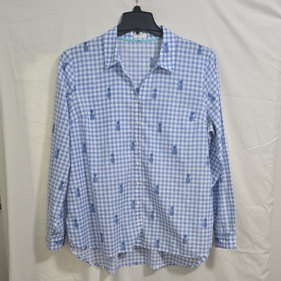crown & ivy Other - Crown & Ivy Light Blue Gingham Womens XL Button-Up Shirt Pineapple